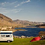 Garth Farm Campsite, Capel Curig - camper van and lake